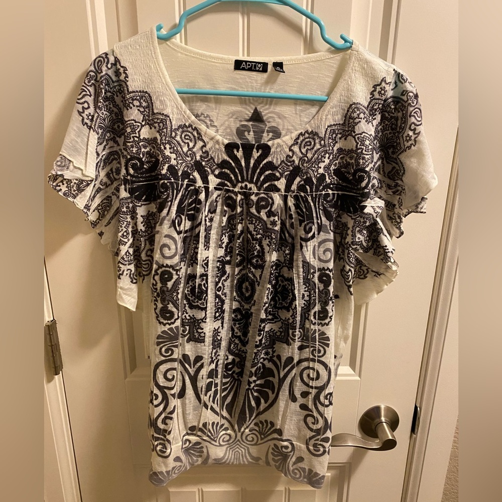 Apt 9 XL Blouse Sublimation Style Bay Wing Black White Top Shirt